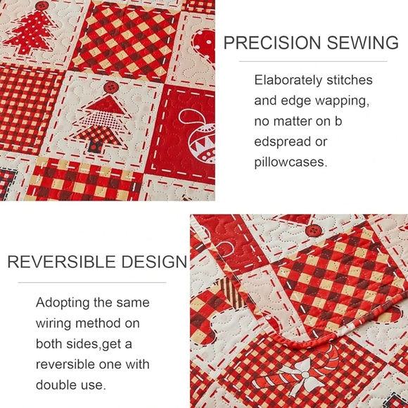 Christmas Twin Bedding 3 Pcs Lightweight Patchwork Quilt Set, New - Picture 7 of 7